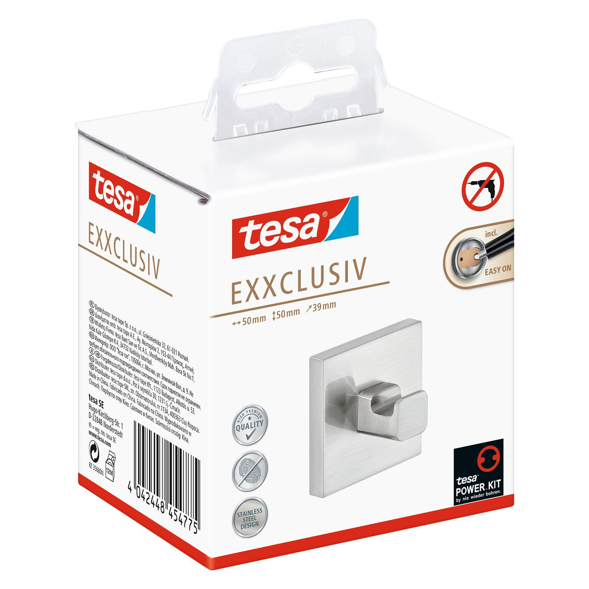 tesa EXXCLUSIV Handtuchhaken, Edelstahloptik, inkl. Klebelösung