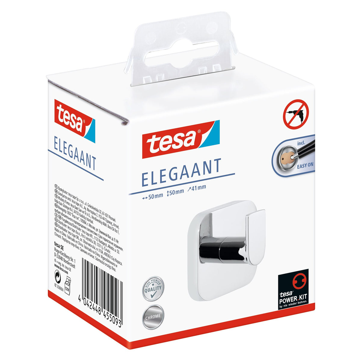 tesa ELEGAANT Handtuchhaken, Metall, verchromt, inkl. Klebelösung