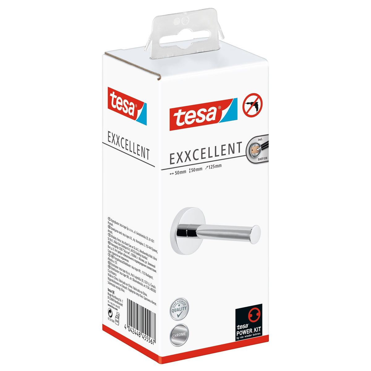 tesa Exxcellent Ersatzrollenhalter, Metall, verchromt, inkl. Klebelösung