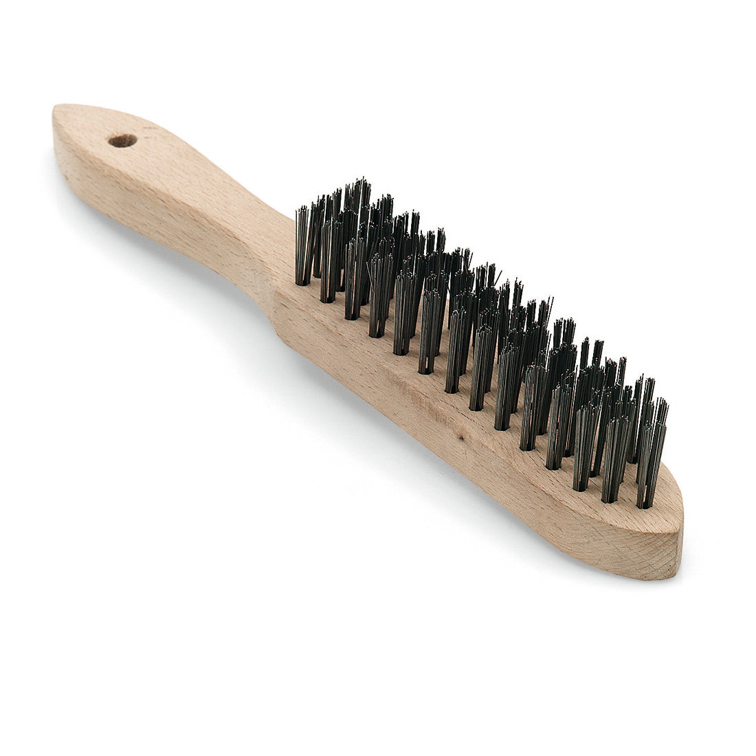 Die Nölle Profi Brush Handdrahtbürste Stahl glatt von Nölle Profi Brush Bürsten- & Pinseltechnik e.K. mit Holzgriff und dichten Stahlborsten ist auf weißem Grund abgebildet - perfekt für die effektive Rostentfernung.