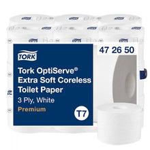 Tork OptiServe Extra mäkký bezjadrový toaletný papier T7, 3-vrstvový, biely, 18 kotúčov po 550 listov