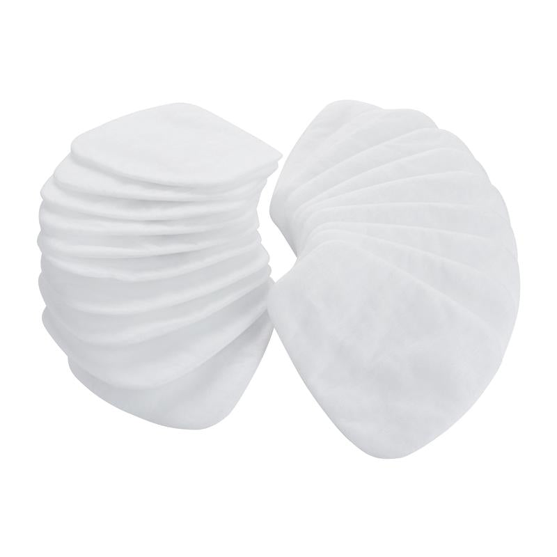 Polkruhový biely, oválny 3M™ časticový filter 5925, P2 (10 párov/balenie) od 3M Deutschland GmbH je zobrazený na bielom pozadí a poskytuje optimálnu ochranu pred prachom.