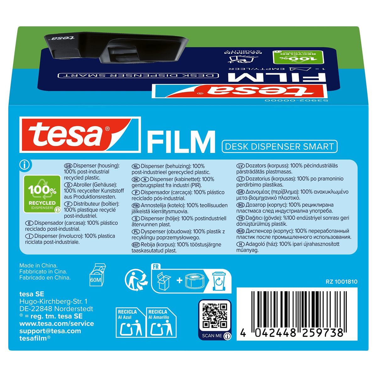 tesa DESK DISPENSER SMART RECYCLED Tischabroller, für Rollen bis 33 m, leer