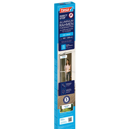 tesa INSECT STOP Aluminium Rahmen Fliegengitter für Türen weiß, 100 x 220 cm