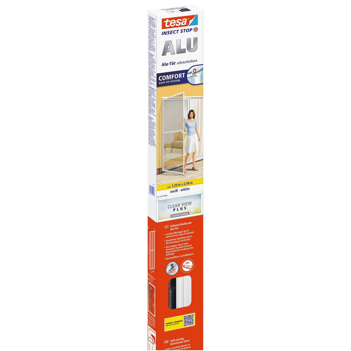 tesa ALU Comfort TÜREN Aluminium-Rahmen weiß, 120 x 240 cm