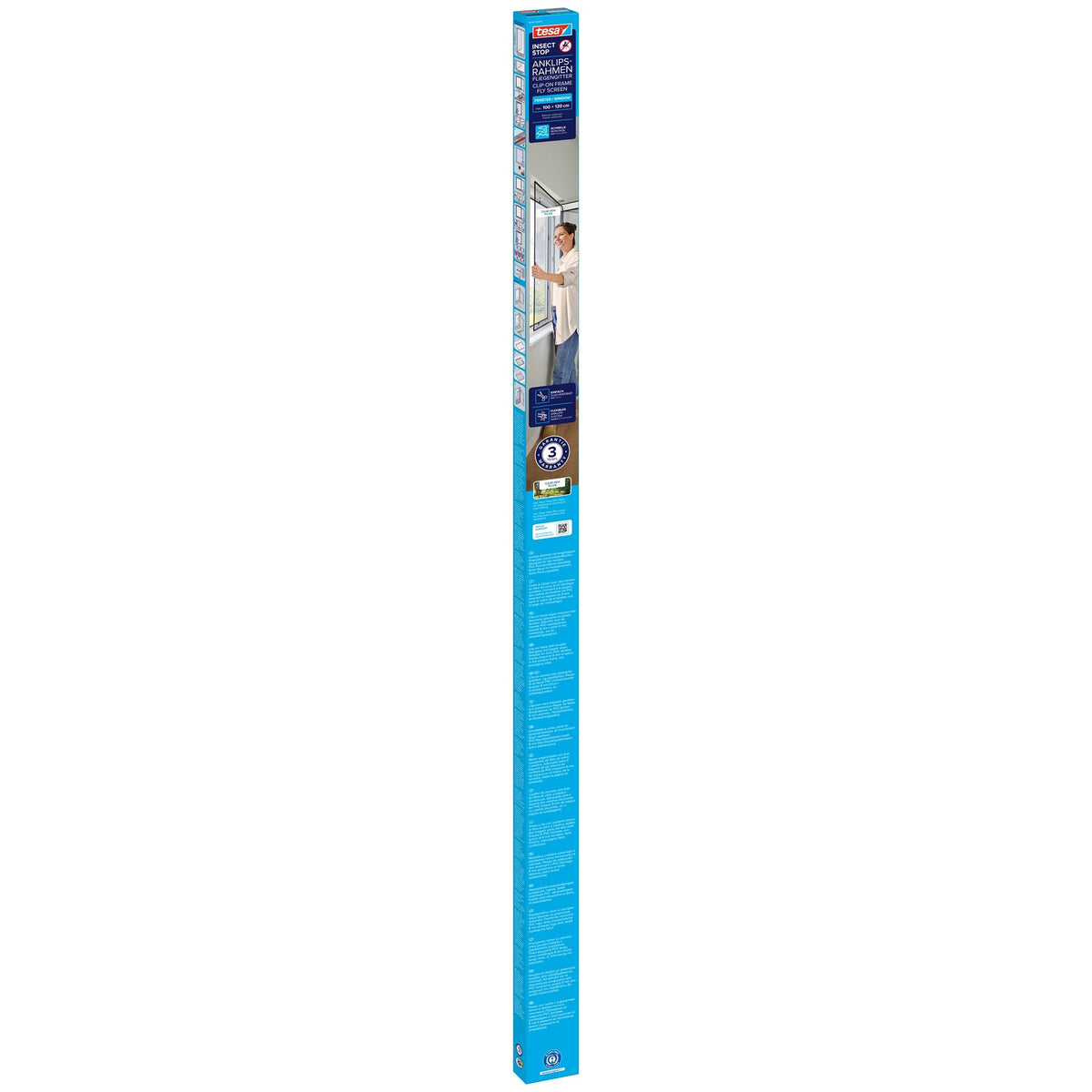 tesa INSECT STOP Anklips-Rahmen Fliegengitter für Fenster, anthrazit 100 x 120 cm