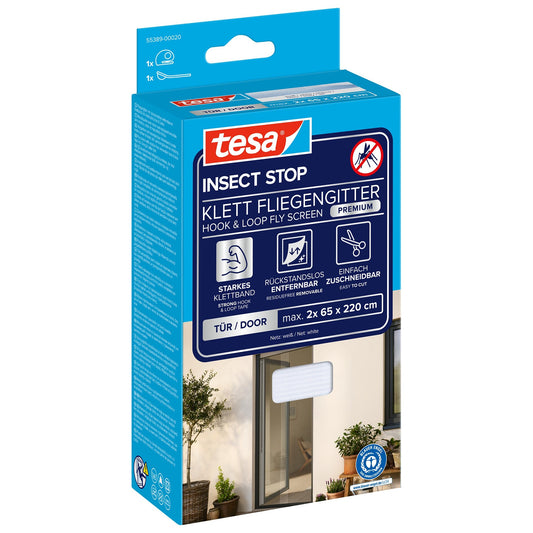 tesa INSECT STOP Klett Fliegengitter Premium für Türen weiß, 65 x 220 cm