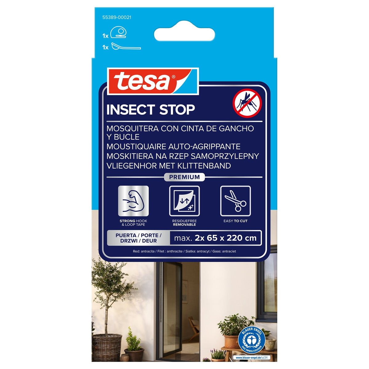 tesa INSECT STOP Klett Fliegengitter Premium für Türen anthrazit, 65 x 200 cm