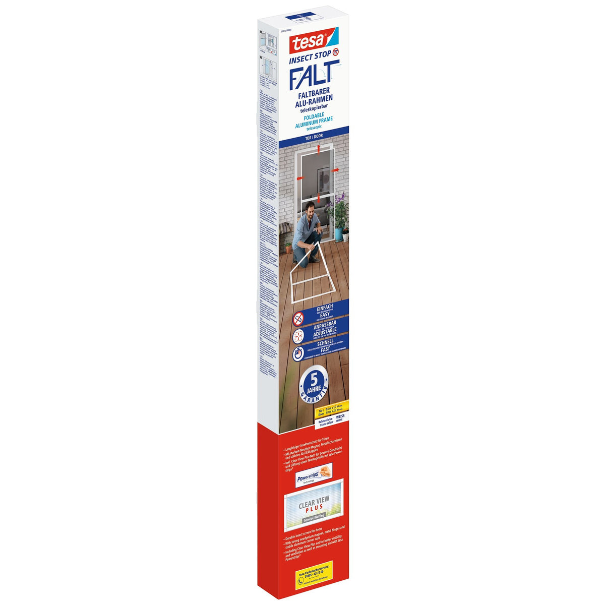tesa FALT Faltbarer Aluminiumrahmen, teleskopierbar, für Türen, 100 x 220 cm weiß