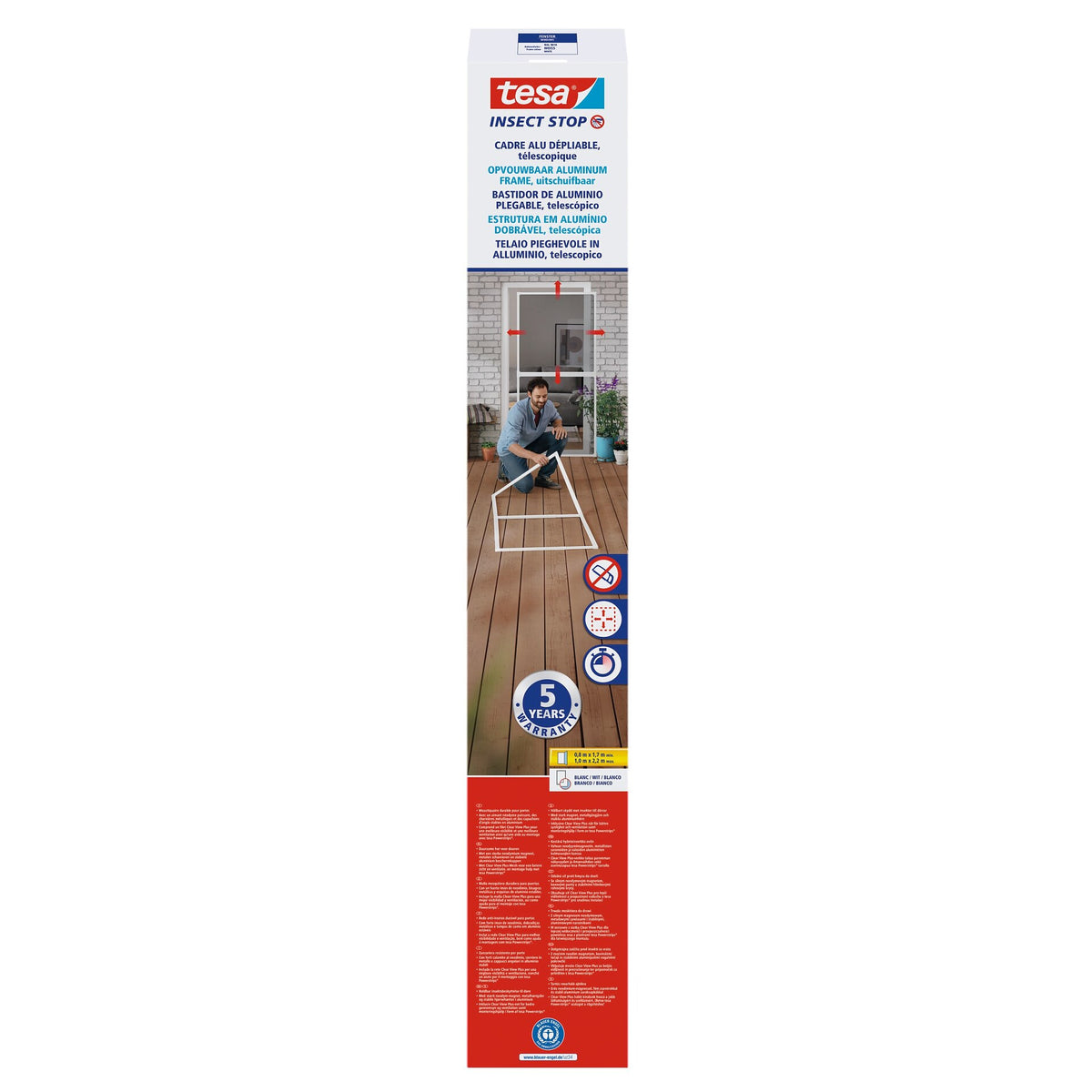 tesa FALT Faltbarer Aluminiumrahmen, teleskopierbar, für Türen, 100 x 220 cm weiß
