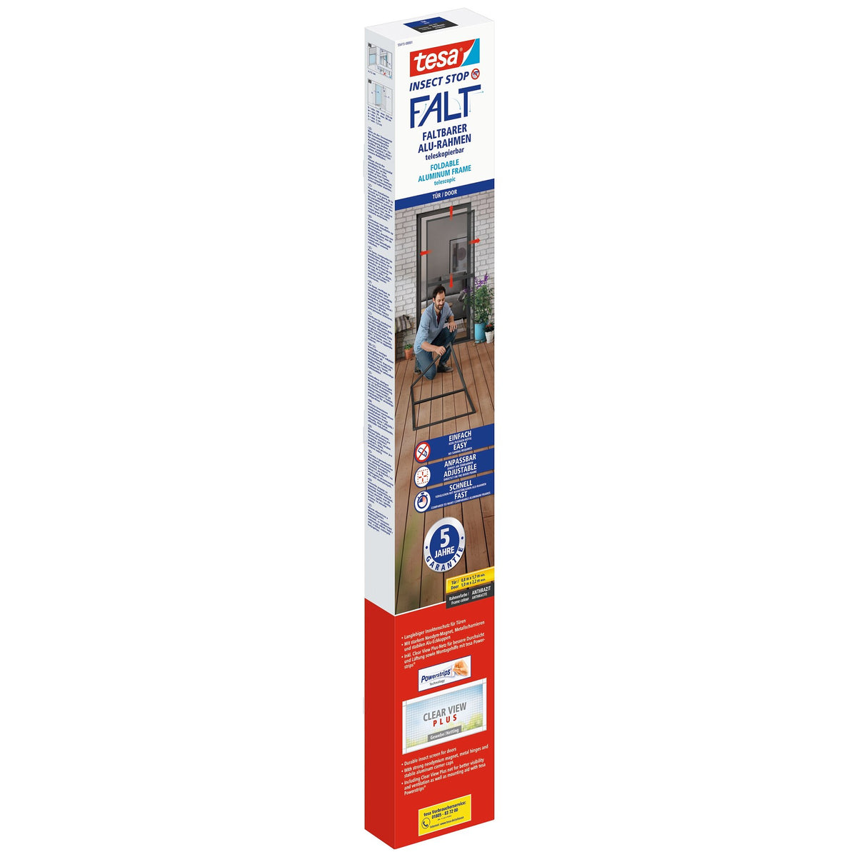 tesa FALT Faltbarer Aluminiumrahmen, teleskopierbar, für Türen, 100 x 220 cm anthrazit