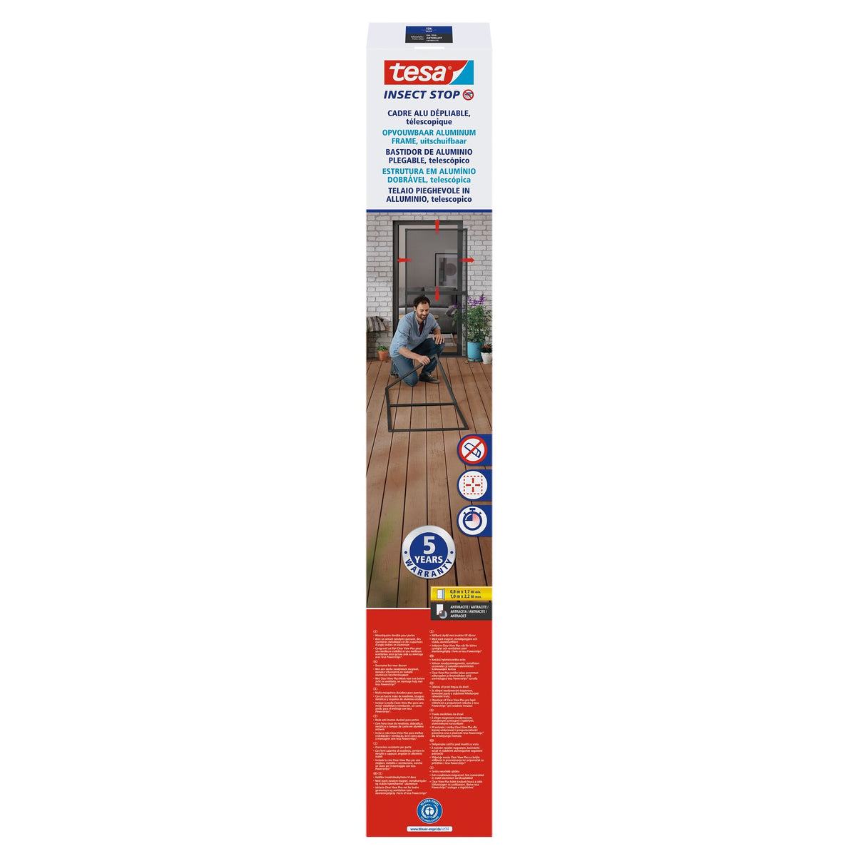 tesa FALT Faltbarer Aluminiumrahmen, teleskopierbar, für Türen, 100 x 220 cm anthrazit