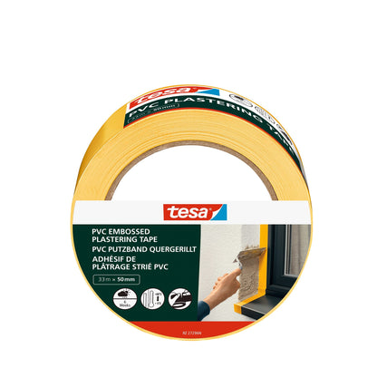 tesa PVC Putzband Quergerillt, 33 m x 50 mm, gelb