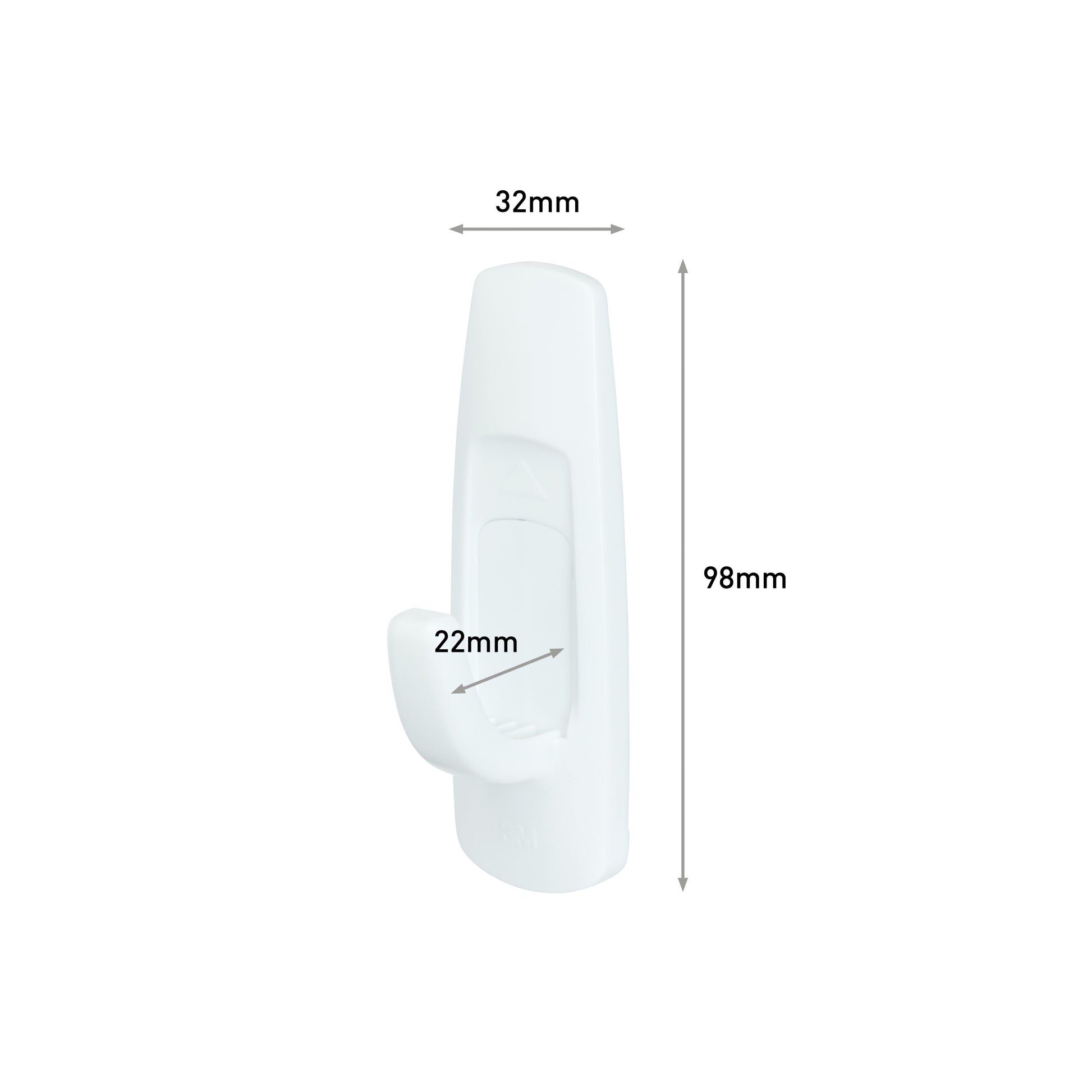 Der 3M Command™ Large Universal-Haken (17003-FGN) ist ein weißer Kunststoff-Wandhaken mit den Maßen 98mm (H) x 32mm (B) x 22mm (T), abgebildet auf einem schlichten weißen Hintergrund. Die Packung enthält 1 Stück.