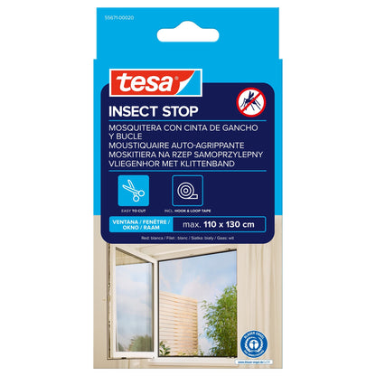 tesa INSECT STOP Klett Fliegengitter für Fenster weiß, 110 x 130 cm