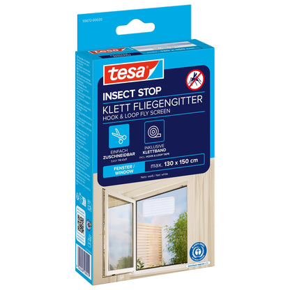 tesa INSECT STOP Klett Fliegengitter für Fenster weiß, 130 x 150 cm