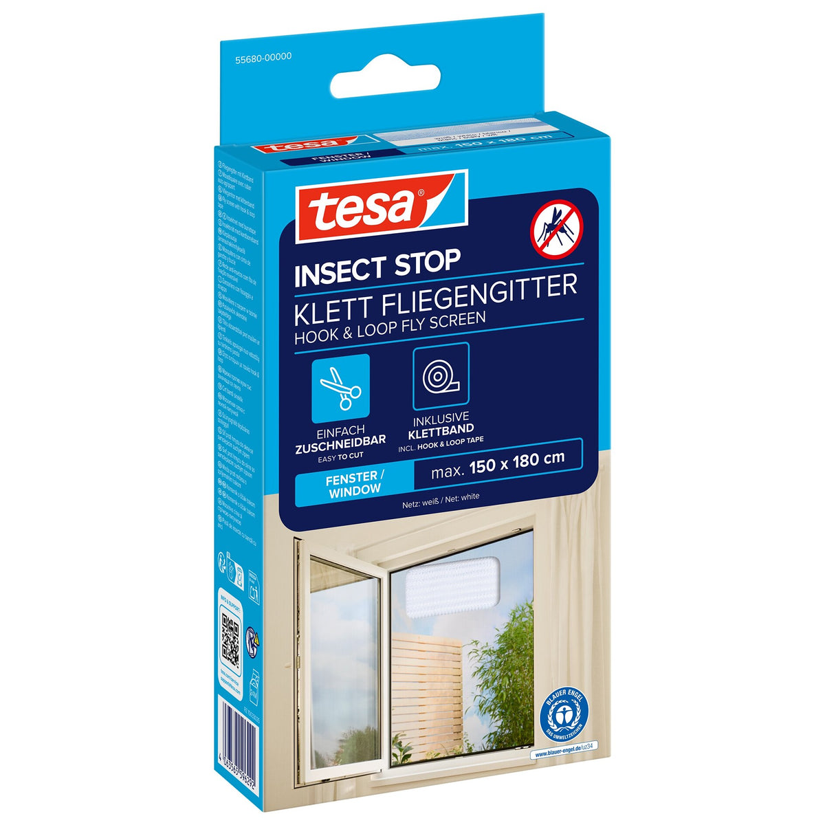 tesa INSECT STOP Klett Fliegengitter für Fenster weiß, 150 x 180 cm