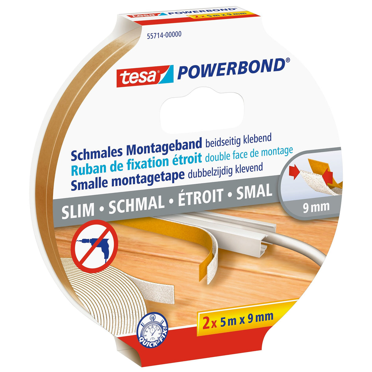 tesa Powerbond Schmal, 5 m x 18 mm, weiß