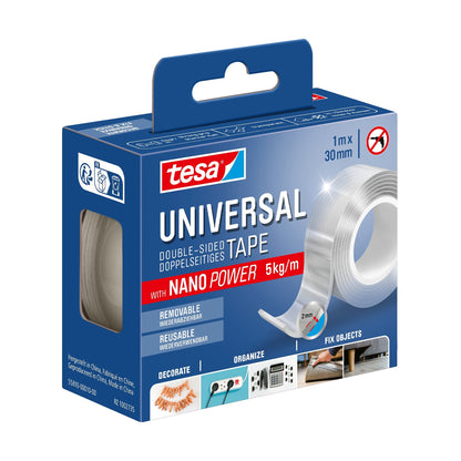tesa Universal doppelseitiges Klebeband mit Nano Power, transparent 1 m x 30 mm