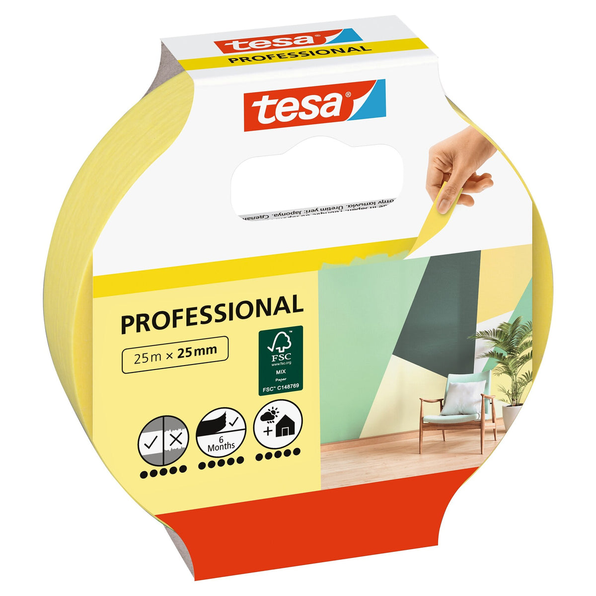 tesa Professional Malerband, gelb 25 m x 25 mm