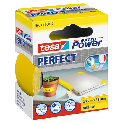 tesa extra Power Perfect Gewebeband gelb, 2,75 m x 38 mm