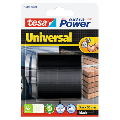 tesa extra Power Universal >60% Recycled Plastic Allzweck-Klebeband schwarz, 5 m x 50 mm