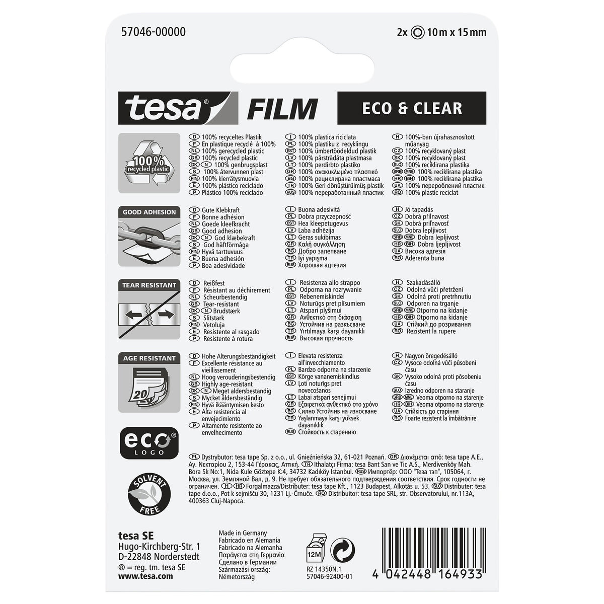 tesafilm eco & clear, transparent, 10 m x 15 mm