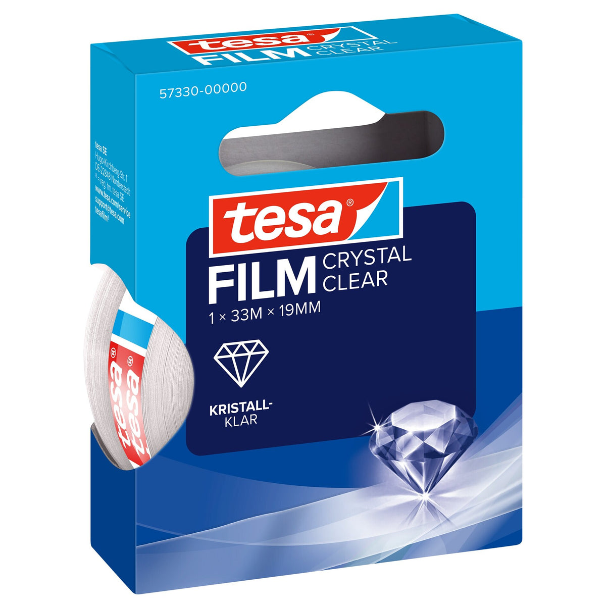 tesafilm CRYSTAL CLEAR, transparent, in Hängefaltschachtel 33 m x 19 mm