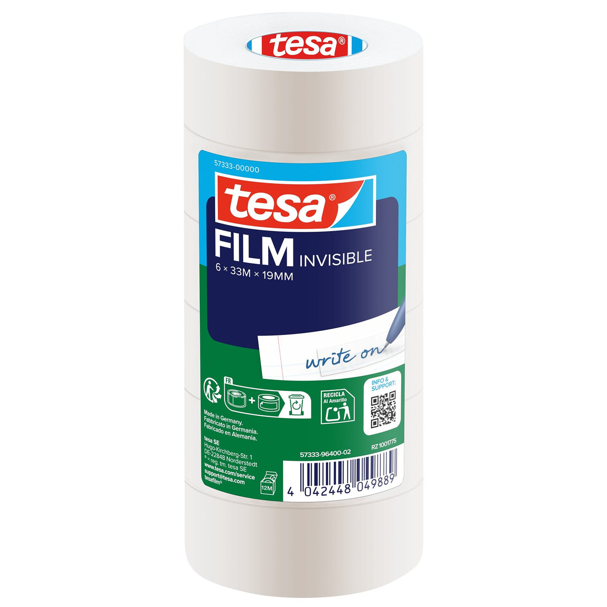 tesafilm INVISIBLE, matt-weiß, eingeschweißt, 33 m x 19 mm