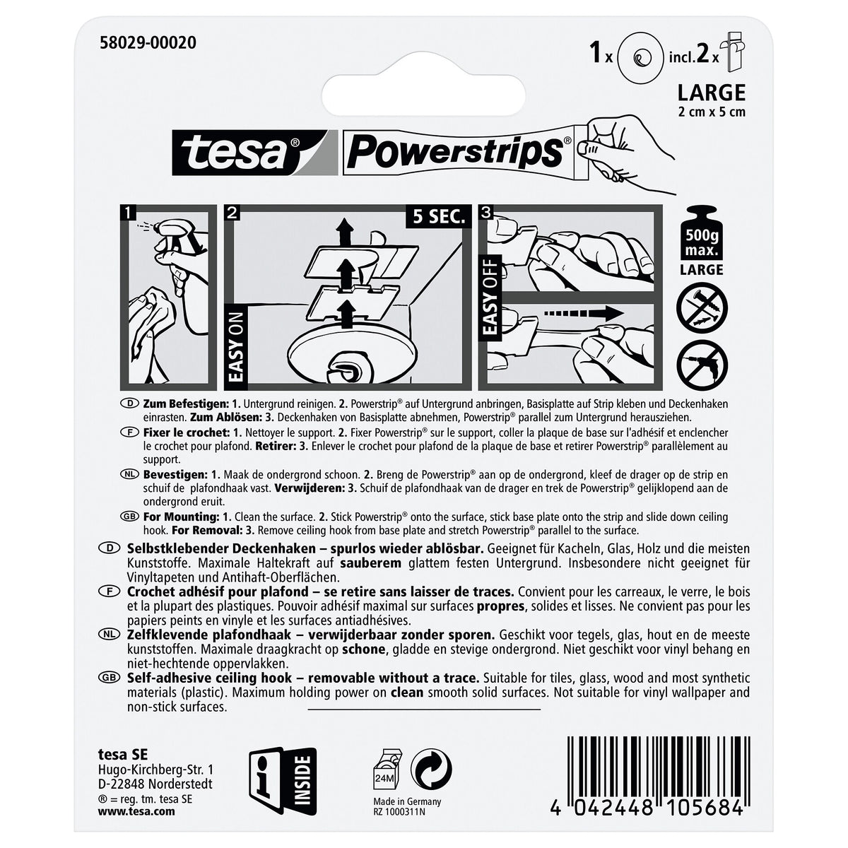 tesa Powerstrips Deckenhaken, weiß