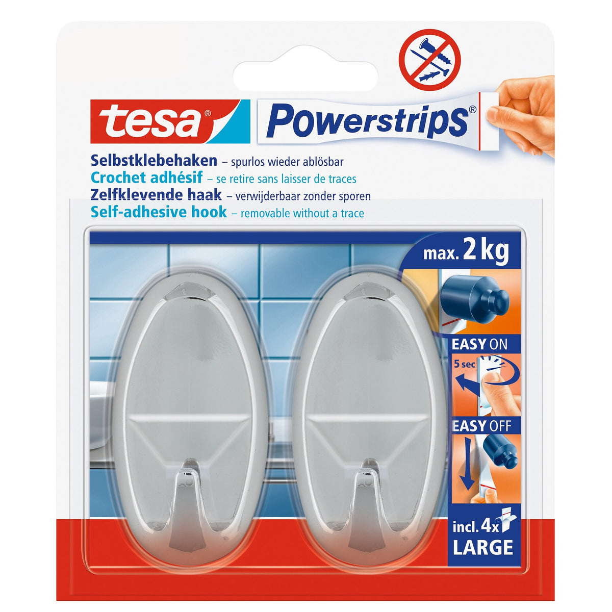 tesa Powerstrips Haken Large OVAL chrom