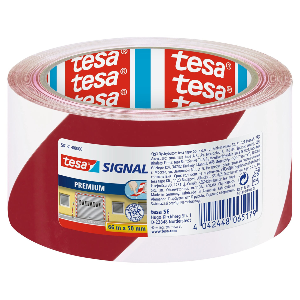 tesa PREMIUM Markierklebeband, 66 m x 50 mm, rot-weiß