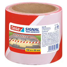 tesa 58137PE Signal – neadhezívna výstražná páska, 100 m x 80 mm, červeno-biela