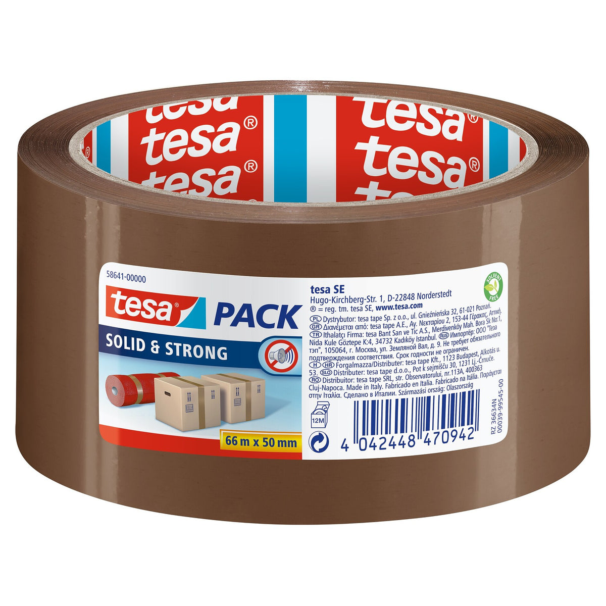 tesapack Solid & Strong Paketband, 66 m x 50 mm braun