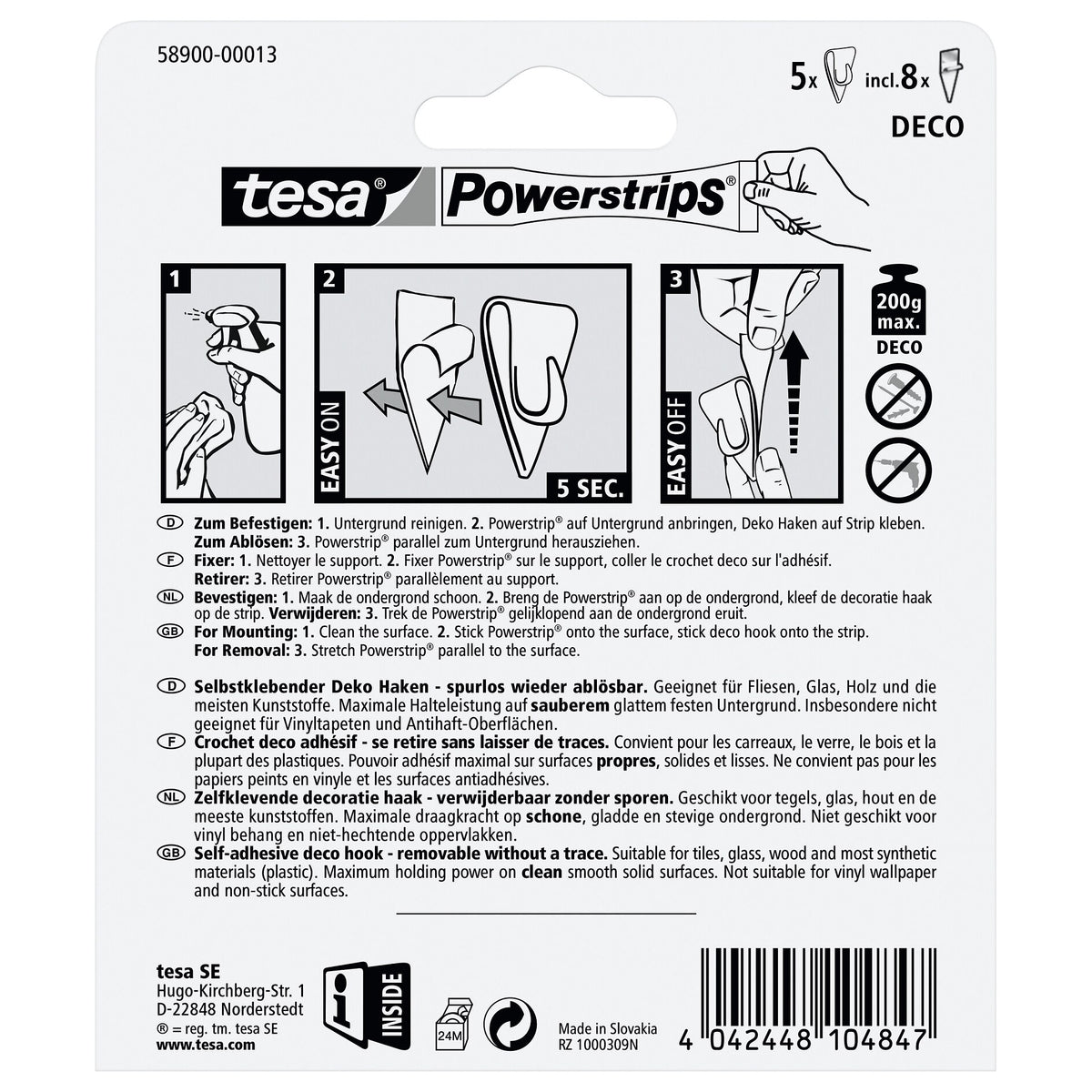 tesa Powerstrips DECO Haken SMALL, transparent