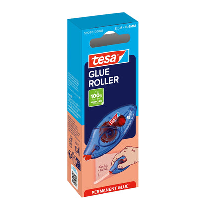 tesa GLUE ROLLER Permanent Disposable, 8,5 m x 8,4 mm, transparent, in Hängefaltschachtel