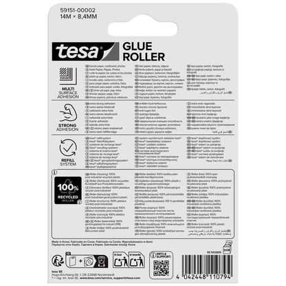 tesa GLUE ROLLER Permanent, transparent, Nachfüllung, ecoLogo, 14 m x 8,4 mm