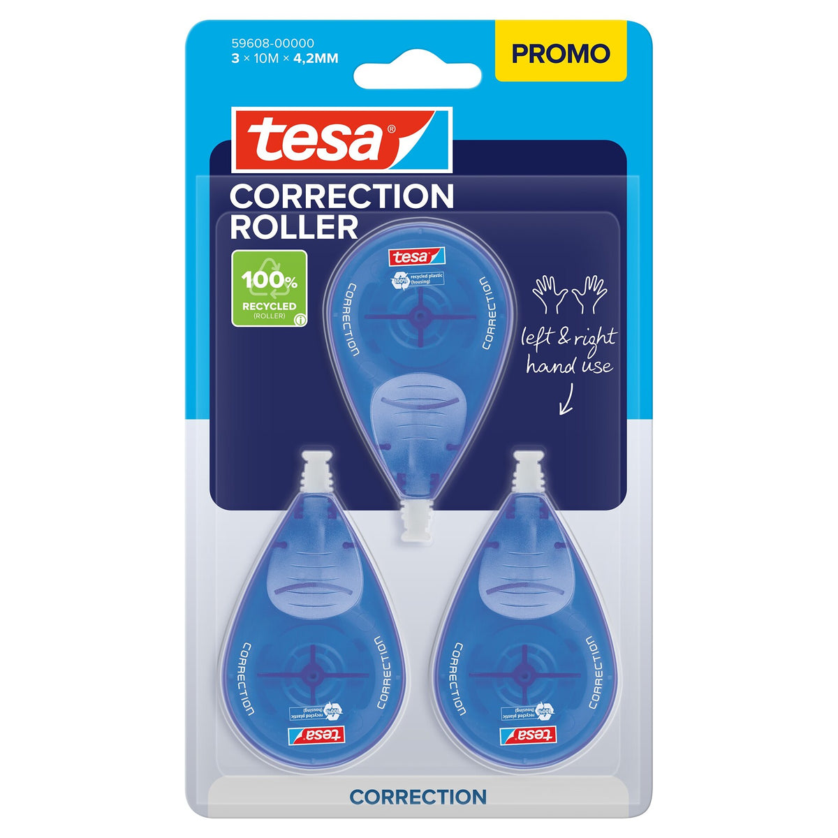 tesa CORRECTION ROLLER na jedno použitie, 10 m x 4,2 mm, biela, v blistri, 3 kusy