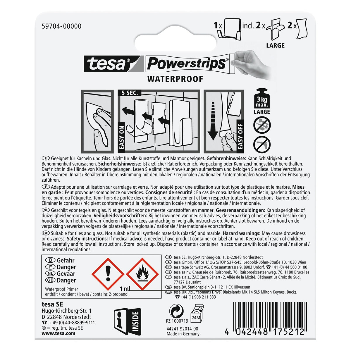 tesa Powerstrips Waterproof Duohaken Wave, weiß