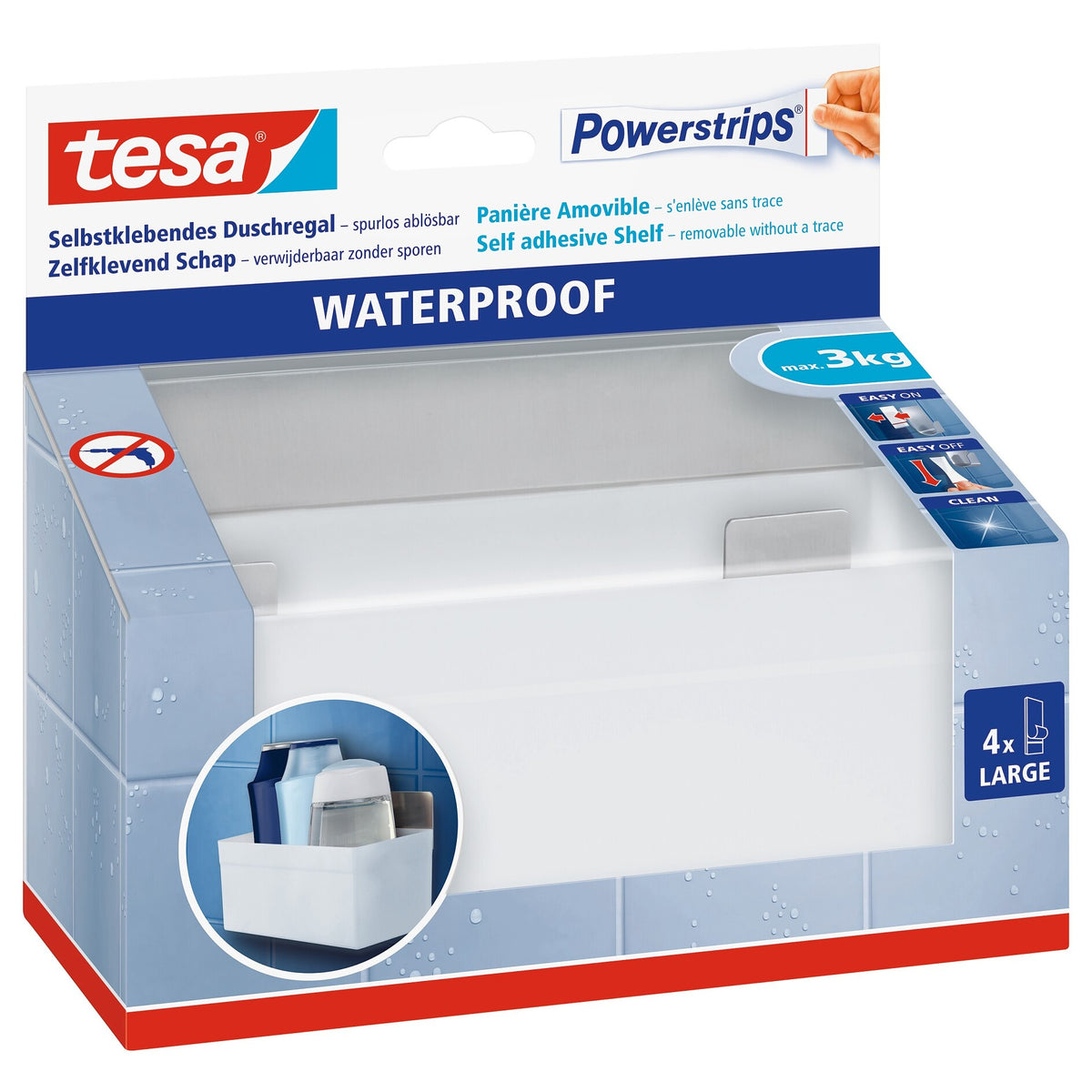 tesa Powerstrips Waterproof Regal Zoom, Metall, weiß