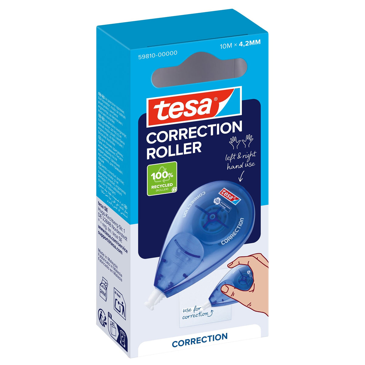 tesa CORRECTION ROLLER Disposable, 10 m x 4,2 mm, weiß, in Hängefaltschachtel, 1 Stück