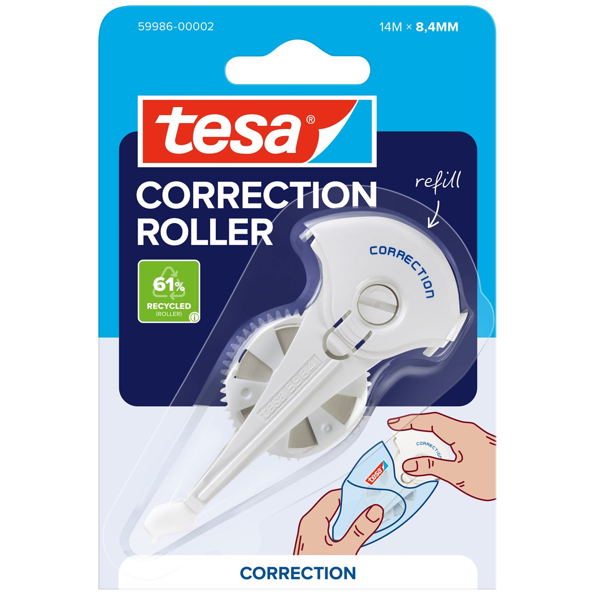 tesa CORRECTION ROLLER, biela, v blistri, náplň, 14 m x 8,4 mm