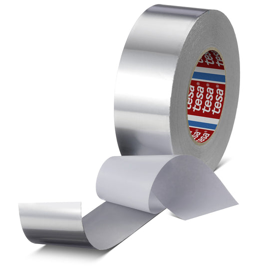 tesa 60672 Hliníková lepiaca páska s ochrannou fóliou, 50 m x 50 mm, strieborná matná