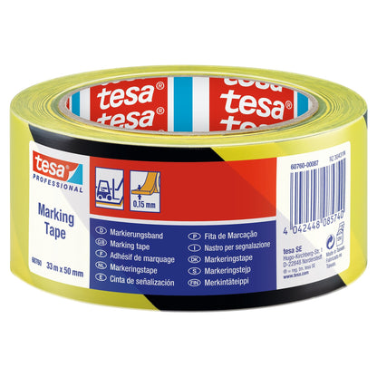 tesa Professional 60760 Markierungsband, temporär, 33 m x 50 mm schwarz-gelb