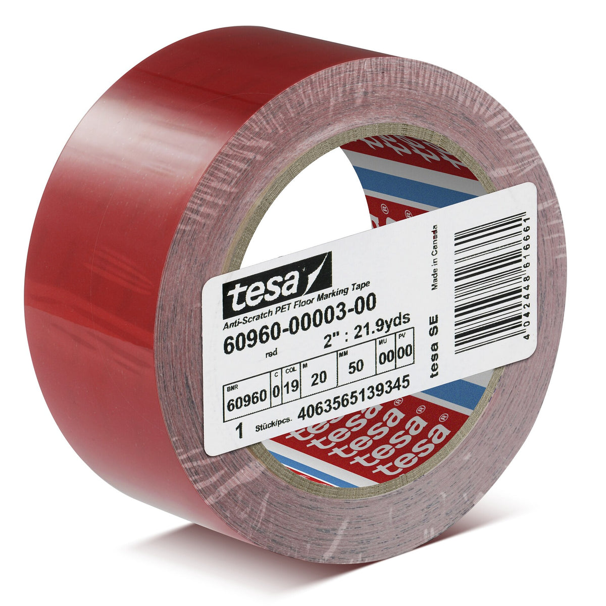 tesa 60960 kratzfestes PET Bodenmarkierungsband, 20 m x 50 mm rot