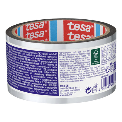 tesa 63600 ALU-bedampftes PP-Klebeband, 30 m x 50 mm, aluminium-weiß