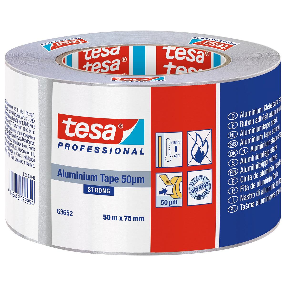 tesa Professional 63652 ALU-Band Extra Stark, silber-grau 50 m x 75 mm