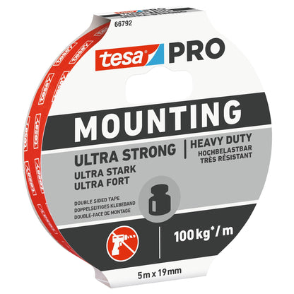 tesa PRO 66792 Mounting Ultra strong Montageband, weiß 5 m x 19 mm