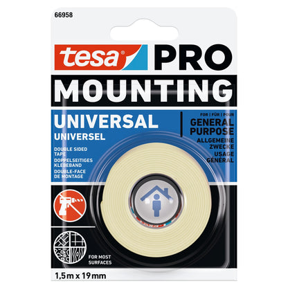 tesa PRO 66958 Mounting Universal Mehrzweck-Montageband, weiß 1,5 m x 19 mm