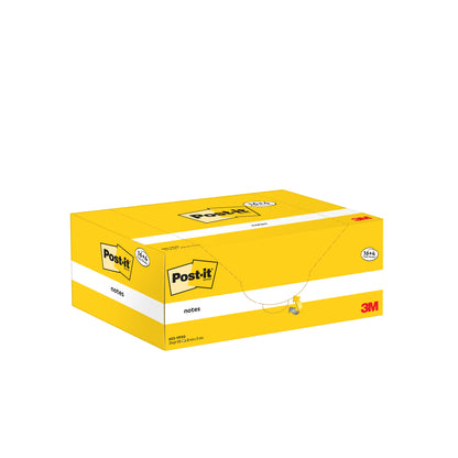 Zobrazený je žlto-biely propagačný balíček lepiacich lístkov Post-it® (3M Deutschland GmbH), žltý, 38x51mm, 100 listov/blok, 16 blokov + 4 zadarmo, 100% PEFC certifikované (SGSCH-PEFC-COC-110078), pred bielym pozadím.
